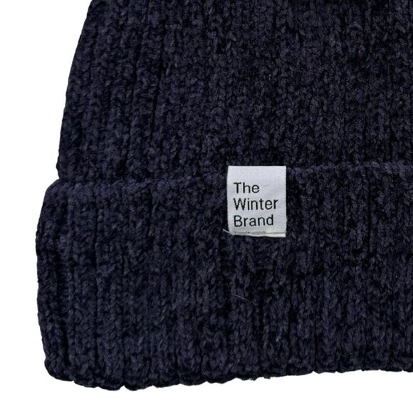 The Winter Brand Chenille Beanie Dark Navy Black Marled Knit NWT - Picture 7 of 9